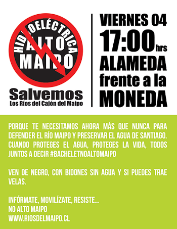 Movimiento «No Alto Maipo» organiza para este viernes protesta en el frontis de La Moneda